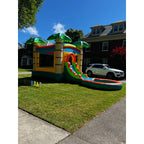 tropical-palm-bounce-house-and-single-slide-with-pool