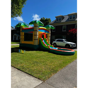 tropical-palm-bounce-house-and-single-slide-with-pool