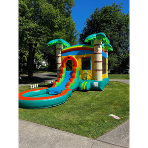 tropical-palm-bounce-house-and-single-slide-with-pool